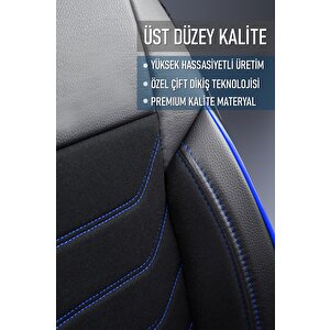 Dacia Duster 2010-2013 Uyumlu Yarı Deri Oto Koltuk Kılıfı Ön Arka Takım Carbon Serisi Siyah Mavi