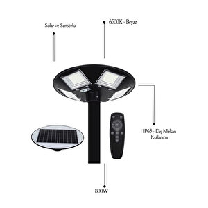 Helios Hs-3846 800w Sensörlü Solar Sokak Ve Bahçe Aydınlatma Ip65 Beyaz Işık (6500k)