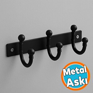 Metal Askı Siyah 3'lü Birleşik Askı Vestiyer Duvar Monteli Dolap Askılığı Vidalı Elbise Asma 1 Adet