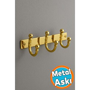 Metal 3'lü Askı Birleşik Vestiyer Duvar Monteli Askı Dolap Askılığı Vidalı Gold Elbise Askısı 1 Adet