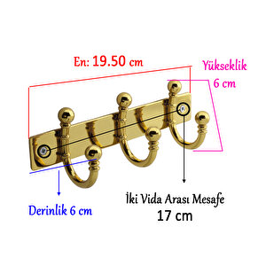Metal 3'lü Askı Birleşik Vestiyer Duvar Monteli Askı Dolap Askılığı Vidalı Gold Elbise Askısı 1 Adet