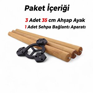 Boyalı Sehpa Ayak Takımı 3'lü 35 Cm Kahverengi Doğal Ahşap Silindir Mobilya Ayağı Aksesuar Ayakları