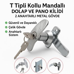 Mandallı Kollu T Tipli Dolap Çekmece Kilidi 2 Anahtarlı Metal Mobilya Elektrik Pano Kilidi 1 Adet