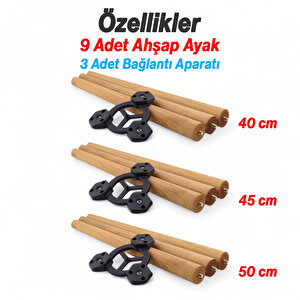 Boyalı Doğal Ahşap Sehpa Ayak Takımı 3'lü Set Silindir Mobilya Ayağı Aksesuar Ayakları Kahverengi