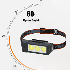 Kafa Feneri Kafa Lambası 3 Led 10w Uzun Menzil Usb Şarjlı Ledli Işık Su Geçirmez Kamp El Feneri