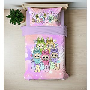 Labubu Pembe Baskılı Tek Kişilik Nevresim Takımı