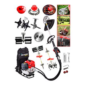 Dragro 4x4 2 Zamanlı Sırt Tipi Benzinli Motorlu Ot Çalı Tırpanı Çim Biçme Makinesi 2 Çapalı Bahçe Seti