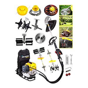 Dragro 4x4 2 Zamanlı Sırt Tipi Benzinli Motorlu Ot Çalı Tırpanı Çim Biçme Makinesi 2 Çapalı Bahçe Seti