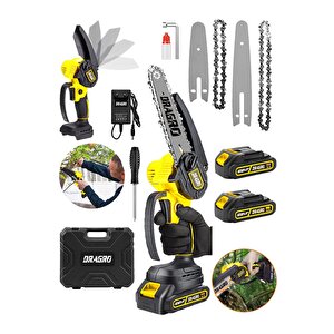 21 V Ah Akülü Dal Kesme Budama Testere Makinesi Çift Akülü 15 Cm Yedek Zincirli