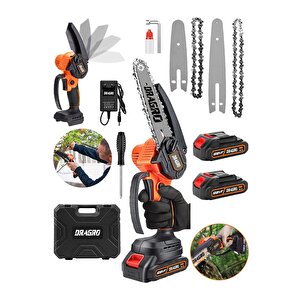 21 V Akülü Dal Kesme Budama Testere Bıçkı Makinesi Çift Akülü 15 Cm Yedek Zincirli