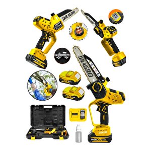 Dragro 21 V Otomati̇k Yağlamali 15 Cm Bakir Sargili Akülü Dal Budama Testere Makinesi Çift Pala Çift Zincir