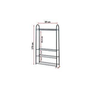 9020 Elit 4 Siyah Metal Raflı Elbise Askısı Ayaklı Askılık Konfeksiyon Askılık