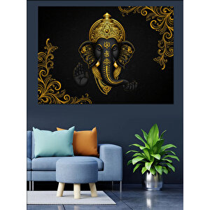 Altın Süslü Ganesha Figürü Dekoratif Kanvas - Mdf Ahşap Tablo 100x140 cm