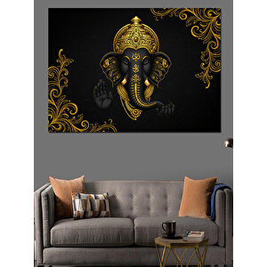 Altın Süslü Ganesha Figürü Dekoratif Kanvas - Mdf Ahşap Tablo 100x140 cm