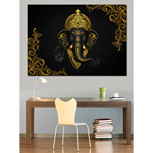 Altın Süslü Ganesha Figürü Dekoratif Kanvas - Mdf Ahşap Tablo 100x140 cm