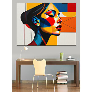 Soyut Renkli Kadın Portresi Dekoratif Kanvas - Mdf Ahşap Tablo
