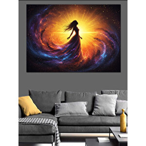 Galaksinin İçinde Yalnız Kadın Dekoratif Kanvas - Mdf Ahşap Tablo 25x35 cm