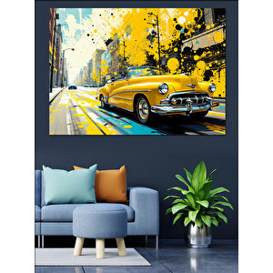 Sarı Taksi Sprey Patlaması Dekoratif Kanvas - Mdf Ahşap Tablo 100x140 cm