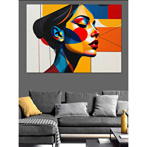 Soyut Renkli Kadın Portresi Dekoratif Kanvas - Mdf Ahşap Tablo 70x100 cm