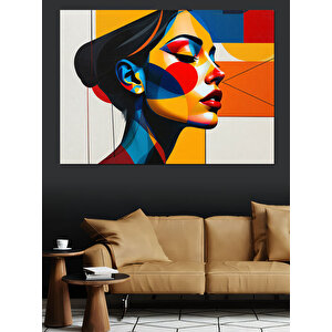 Soyut Renkli Kadın Portresi Dekoratif Kanvas - Mdf Ahşap Tablo 70x100 cm