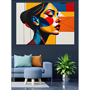 Soyut Renkli Kadın Portresi Dekoratif Kanvas - Mdf Ahşap Tablo 70x100 cm
