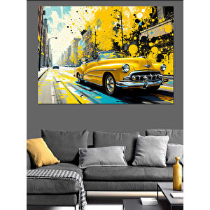 Sarı Taksi Sprey Patlaması Dekoratif Kanvas - Mdf Ahşap Tablo 70x100 cm
