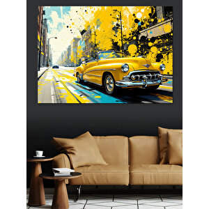 Sarı Taksi Sprey Patlaması Dekoratif Kanvas - Mdf Ahşap Tablo 70x100 cm