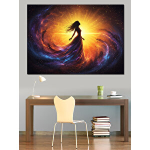 Galaksinin İçinde Yalnız Kadın Dekoratif Kanvas - Mdf Ahşap Tablo 100x140 cm