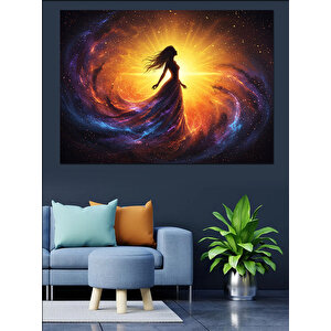 Galaksinin İçinde Yalnız Kadın Dekoratif Kanvas - Mdf Ahşap Tablo