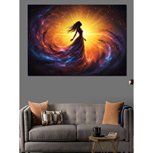 Galaksinin İçinde Yalnız Kadın Dekoratif Kanvas - Mdf Ahşap Tablo