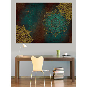 Altın Motifli Yeşil Arka Plan Dekoratif Kanvas - Mdf Ahşap Tablo 25x35 cm
