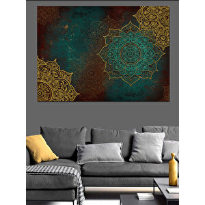 Altın Motifli Yeşil Arka Plan Dekoratif Kanvas - Mdf Ahşap Tablo 25x35 cm