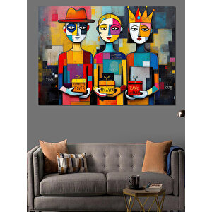 Soyut Renkli İnsan Figürleri Dekoratif Kanvas - Mdf Ahşap Tablo 100x140 cm