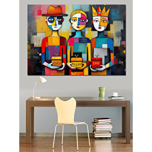 Soyut Renkli İnsan Figürleri Dekoratif Kanvas - Mdf Ahşap Tablo 100x140 cm