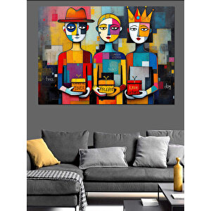 Soyut Renkli İnsan Figürleri Dekoratif Kanvas - Mdf Ahşap Tablo 100x140 cm