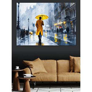 Yağmurlu Sarı Şemsiye Dekoratif Kanvas - Mdf Ahşap Tablo 70x100 cm