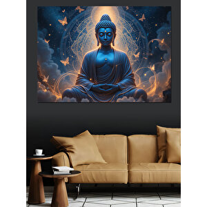 Meditasyon Yapan Mavi Buda Dekoratif Kanvas - Mdf Ahşap Tablo 70x100 cm