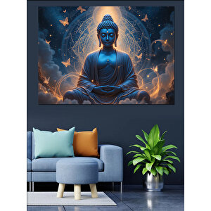Meditasyon Yapan Mavi Buda Dekoratif Kanvas - Mdf Ahşap Tablo 70x100 cm