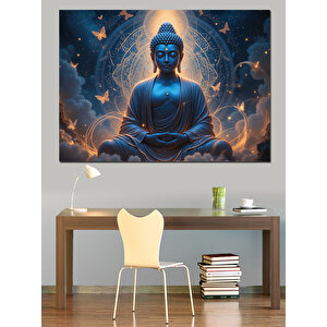 Meditasyon Yapan Mavi Buda Dekoratif Kanvas - Mdf Ahşap Tablo