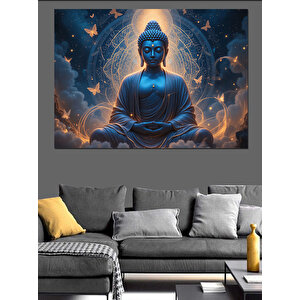 Meditasyon Yapan Mavi Buda Dekoratif Kanvas - Mdf Ahşap Tablo