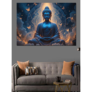 Meditasyon Yapan Mavi Buda Dekoratif Kanvas - Mdf Ahşap Tablo 50x70 cm