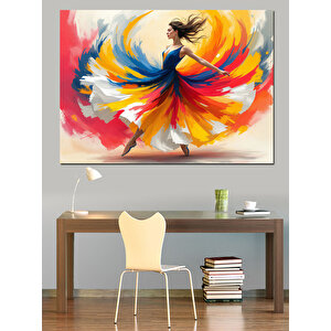 Renkli Etekli Dönen Kadın Dekoratif Kanvas - Mdf Ahşap Tablo