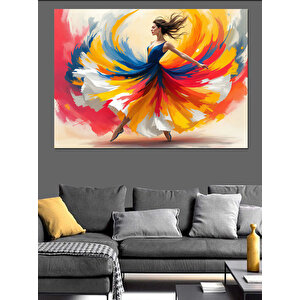 Renkli Etekli Dönen Kadın Dekoratif Kanvas - Mdf Ahşap Tablo