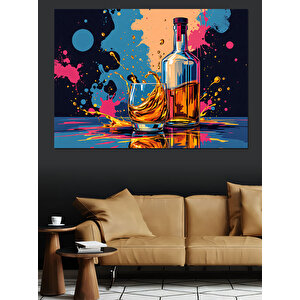 Renkli Viski Şişesi Patlaması Dekoratif Kanvas - Mdf Ahşap Tablo 50x70 cm