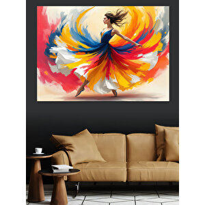 Renkli Etekli Dönen Kadın Dekoratif Kanvas - Mdf Ahşap Tablo 70x100 cm