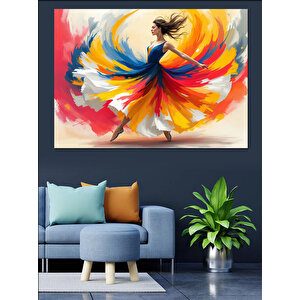 Renkli Etekli Dönen Kadın Dekoratif Kanvas - Mdf Ahşap Tablo 70x100 cm