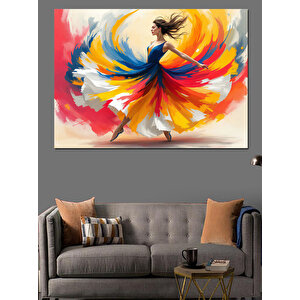 Renkli Etekli Dönen Kadın Dekoratif Kanvas - Mdf Ahşap Tablo 70x100 cm