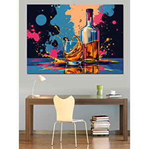 Renkli Viski Şişesi Patlaması Dekoratif Kanvas - Mdf Ahşap Tablo 35x50 cm