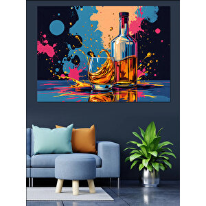 Renkli Viski Şişesi Patlaması Dekoratif Kanvas - Mdf Ahşap Tablo