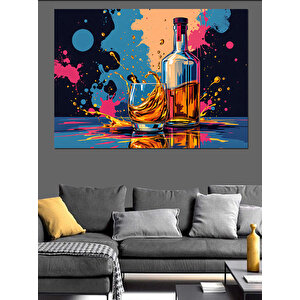 Renkli Viski Şişesi Patlaması Dekoratif Kanvas - Mdf Ahşap Tablo 100x140 cm